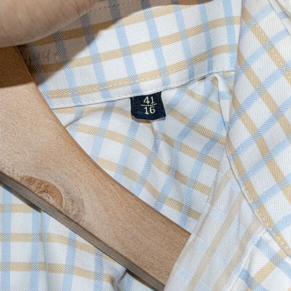 CANALI Made in Italy Men's Button up Dress Shirt white w blue beige sz 16 - Picture 6 of 9